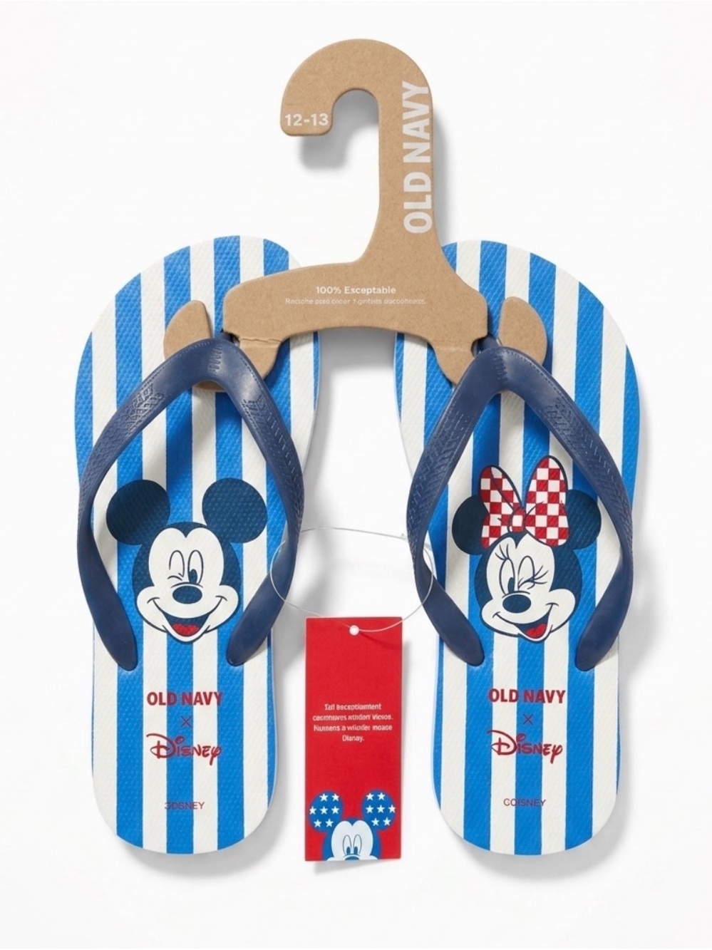 Old Navy kids Blue & White Stripe Mickey and Minnie Flip Flops